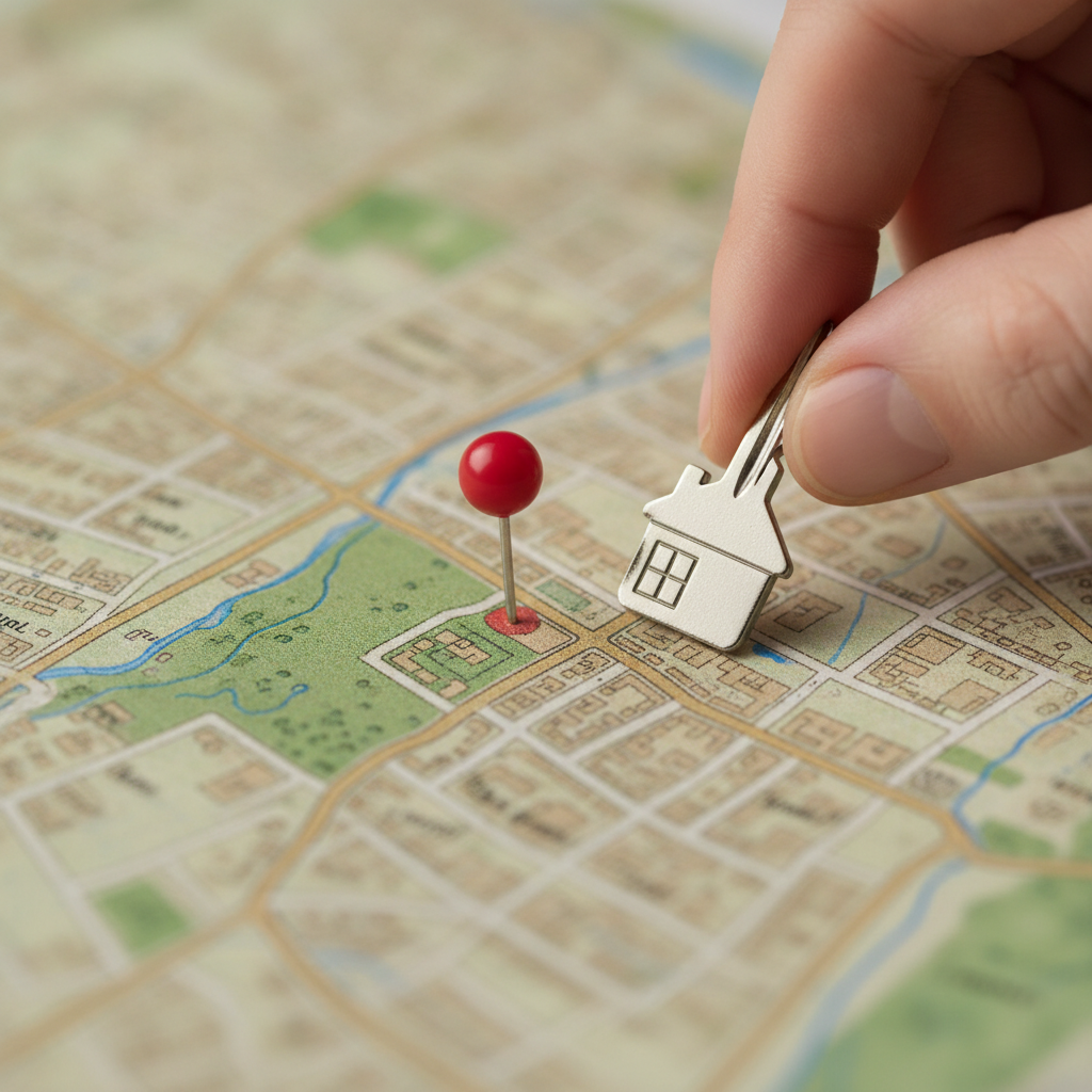 Detail view of Cambridge MLS listings map workflow showing a key beside a map pin to symbolize saved searches and filters