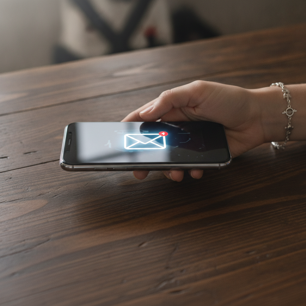 Close-up of a smartphone showing a new email notification for an email horoscope subscription