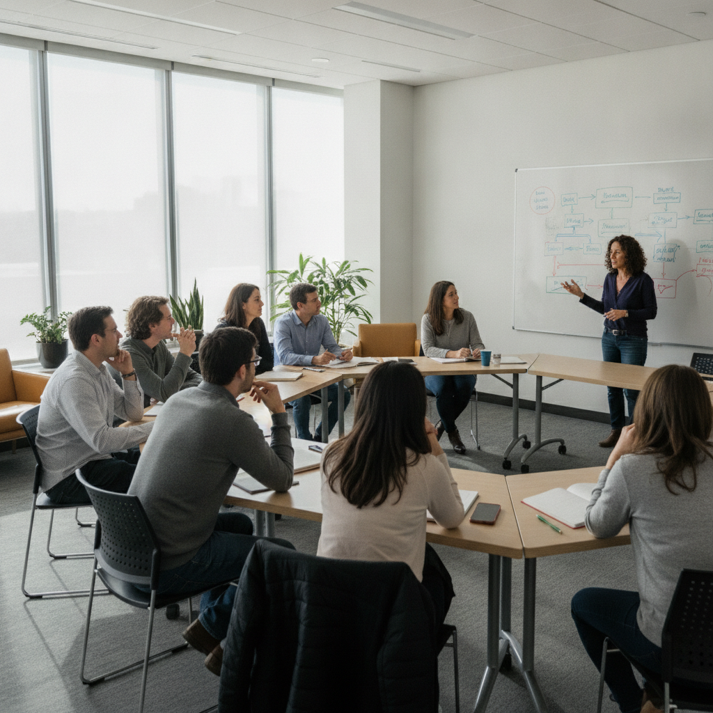Instructor-led weekend cohort for CAPM training with diverse professionals in a modern classroom