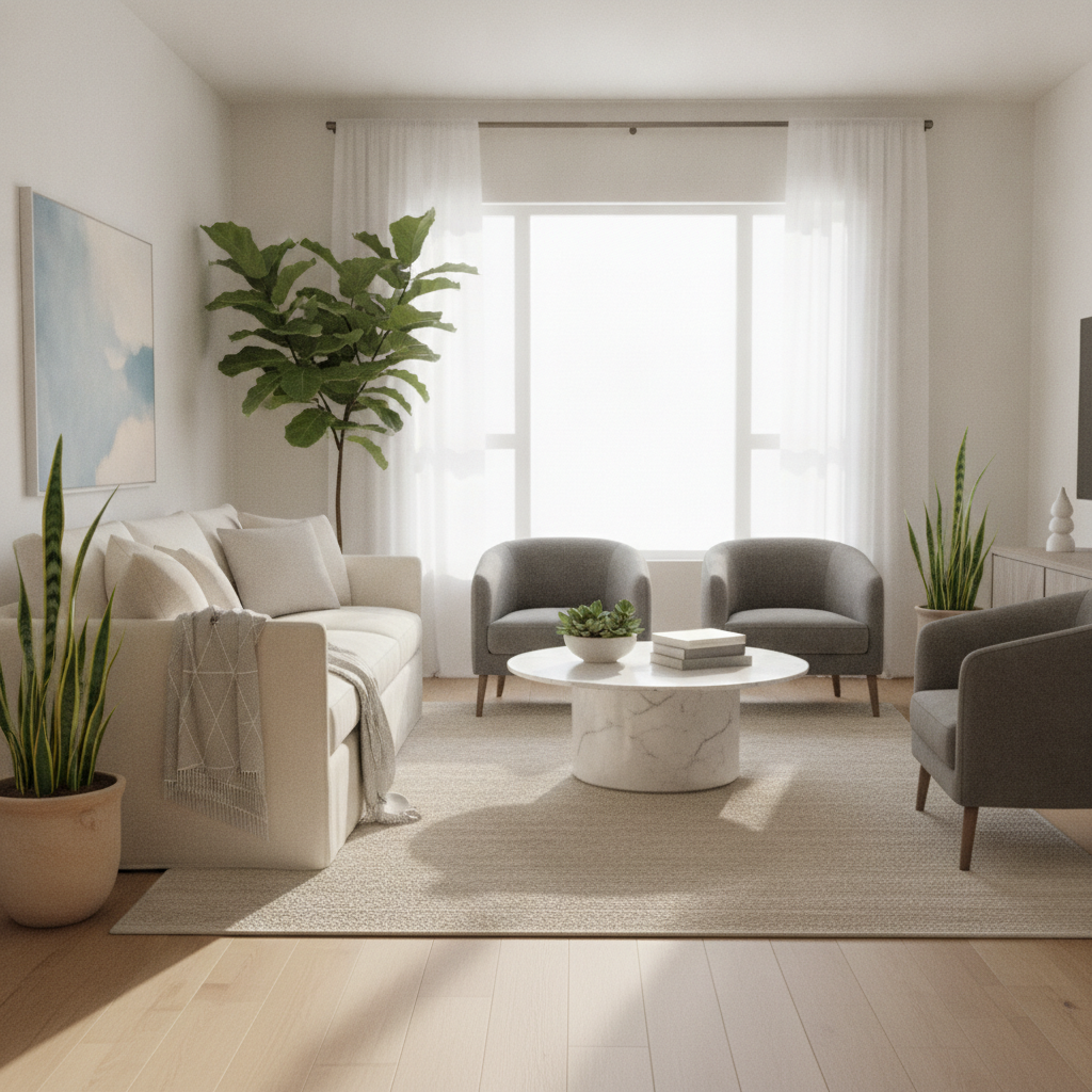 Staged Brampton living room ready for listing photos, supporting a real estate market report for sellers with presentation best practices
