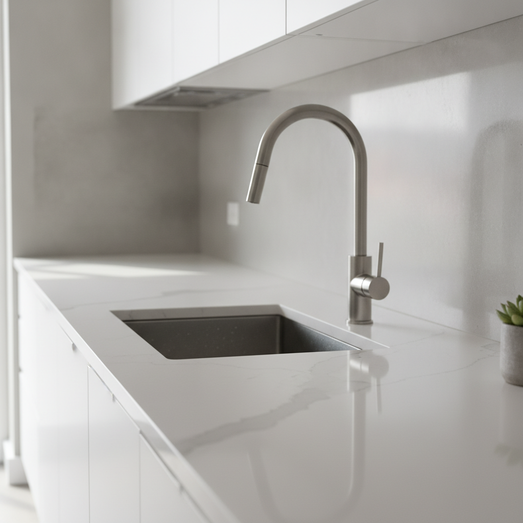 Ontario condo insurance upgrades coverage shown by modern kitchen improvements like quartz countertop and stainless faucet in a Whitby high-rise