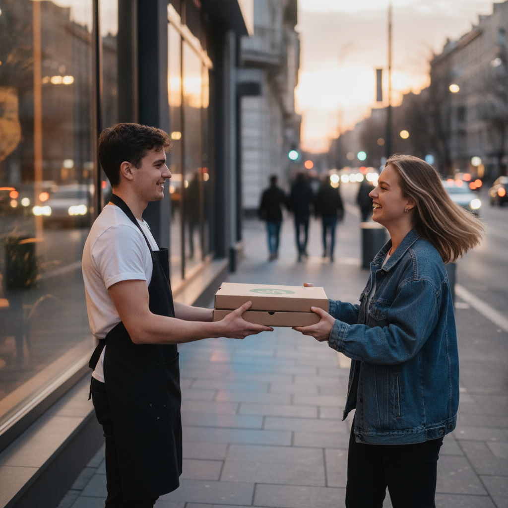 Pizza takeout handoff showing convenient pickup at a Kemptville Italian restaurant