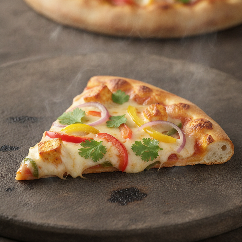 Paneer pizza close-up with fresh ingredients at a Kemptville Italian restaurant