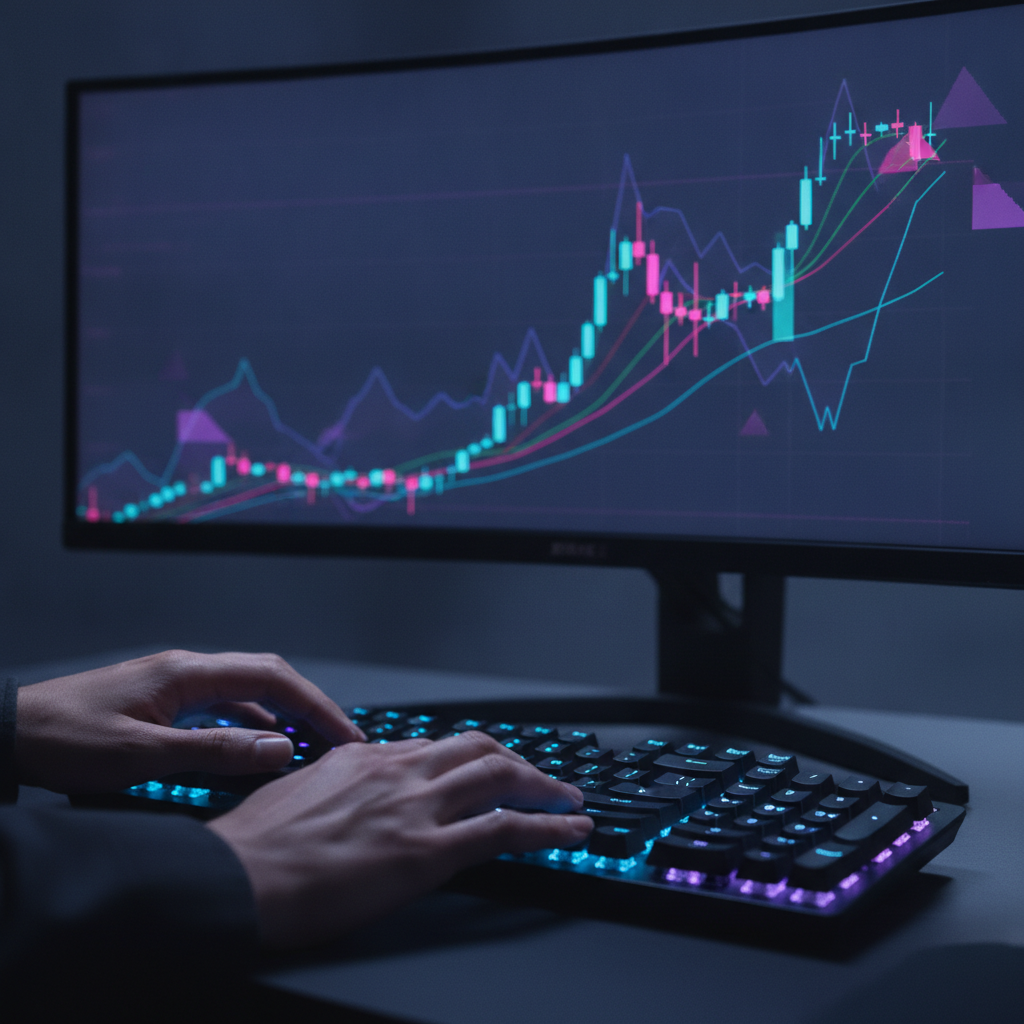 Close-up trading workstation illustrating stock market signals workflow for entries, targets, and stop-losses