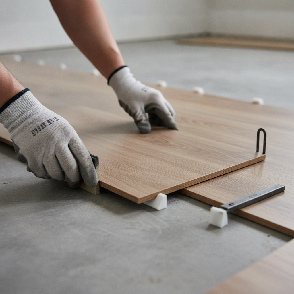 Detail of vinyl plank flooring installation during a full unit turnover checklist for landlords
