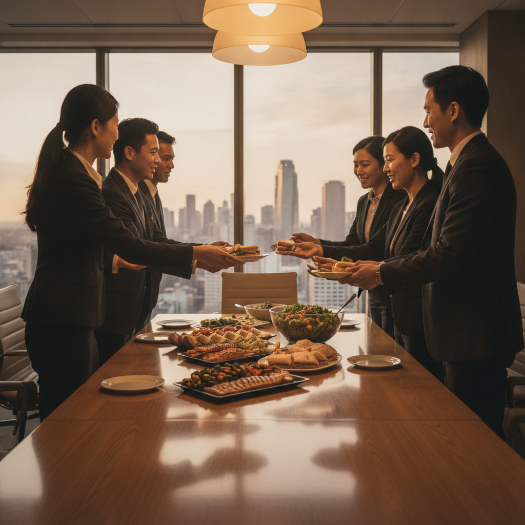 Chef-led buffet catering in a modern boardroom for corporate meeting in Woodbridge
