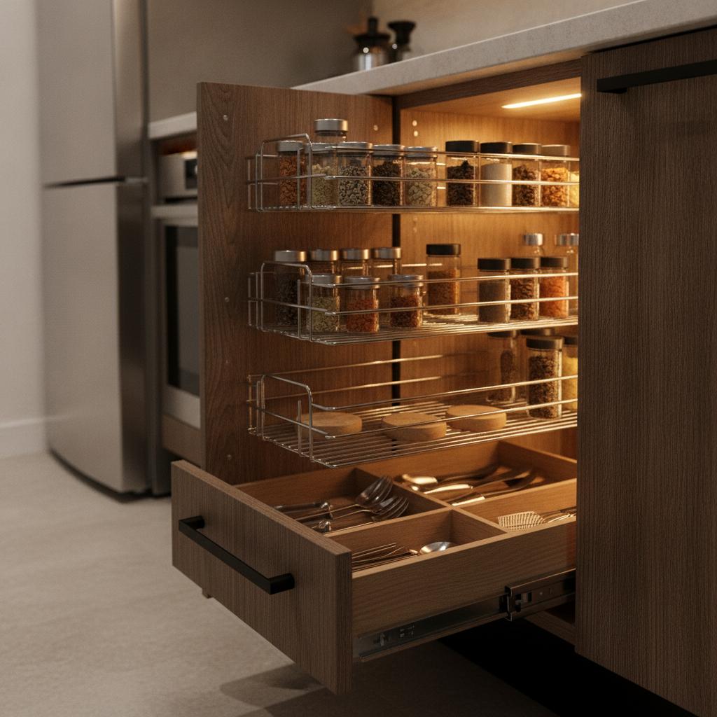 Condo Kitchen Remodel: Save Space & Stress in 2026 1 Detail of pull-out pantry organizer and soft-close hardware for kitchen condo renovations