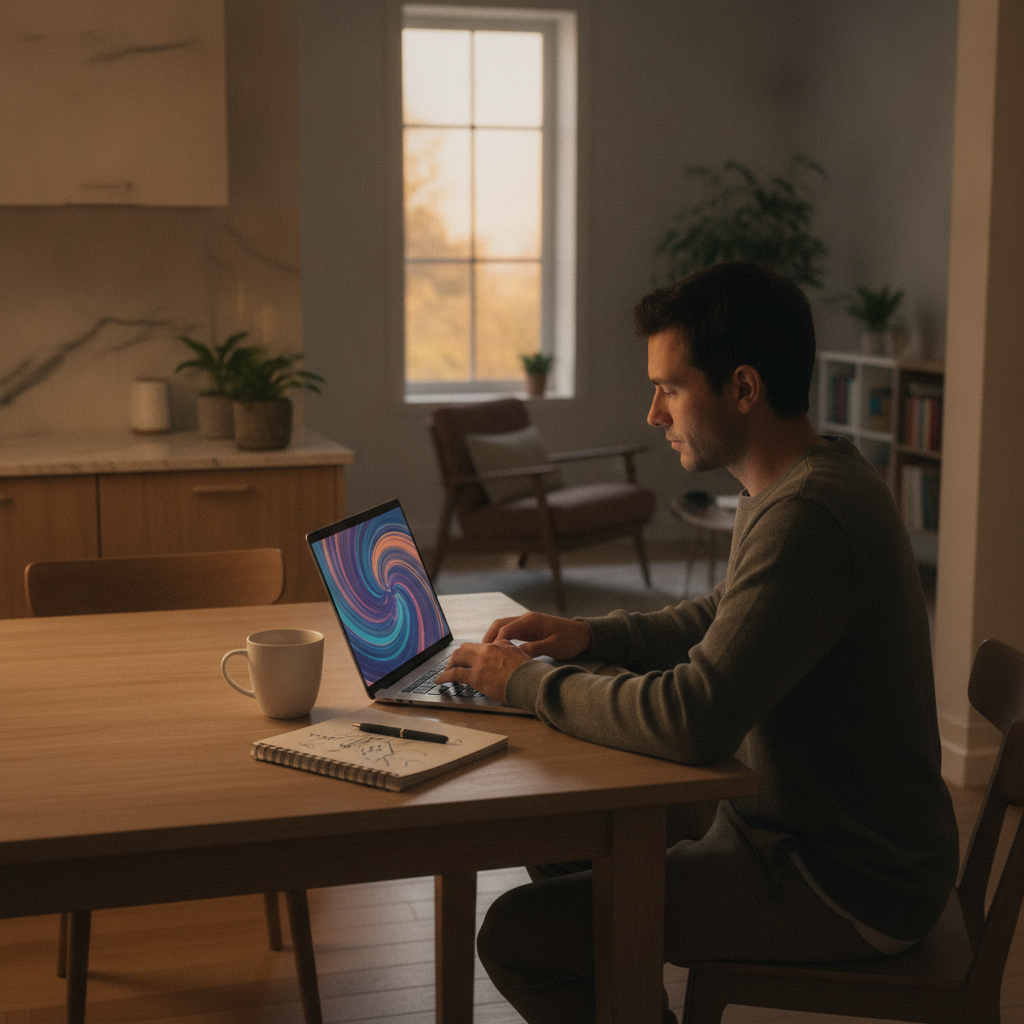 Homeowner reviewing Canadian mortgage renewal options on a laptop at a kitchen table