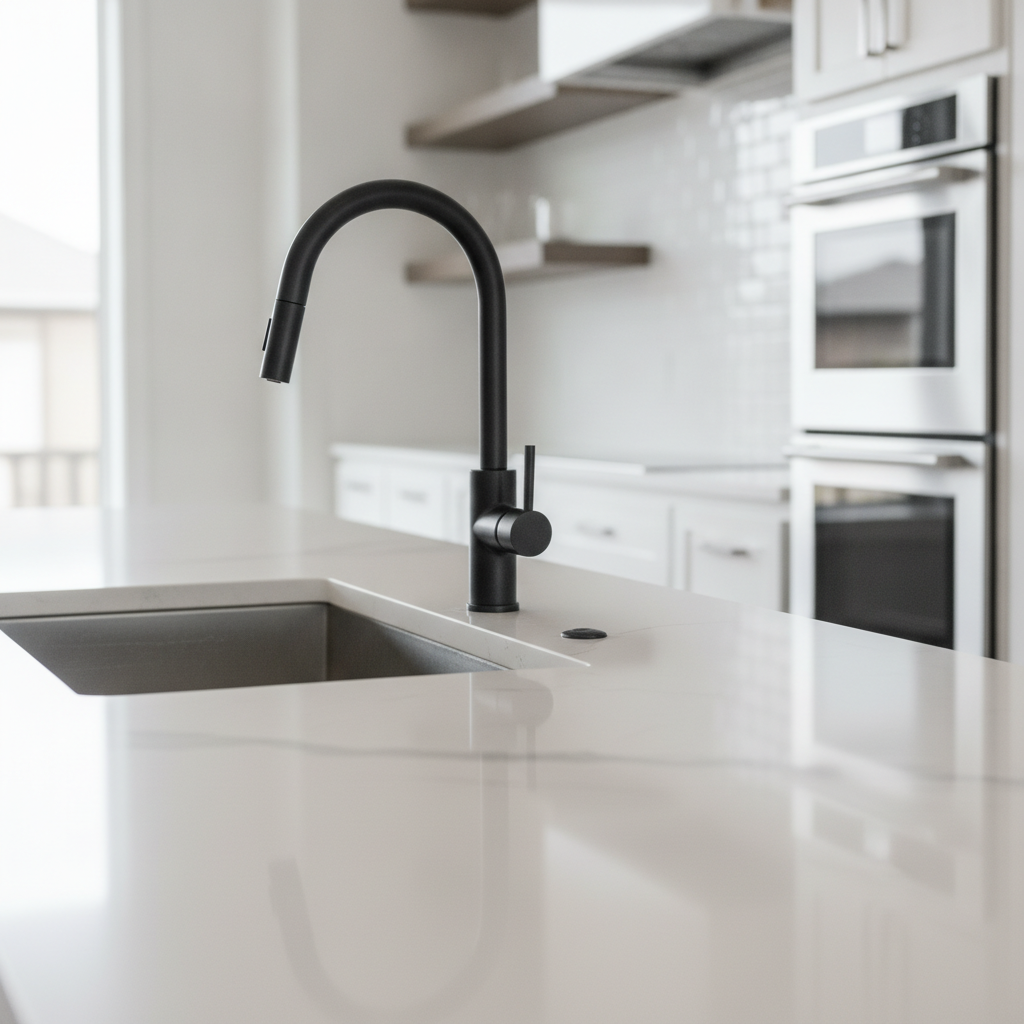Close-up of quartz counters and stainless appliances that boost Ontario home value