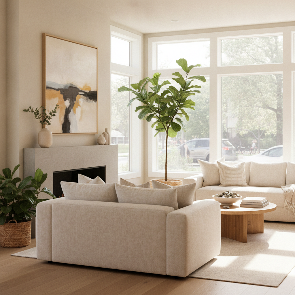 Professionally staged living room that increases perceived home value in Mississauga