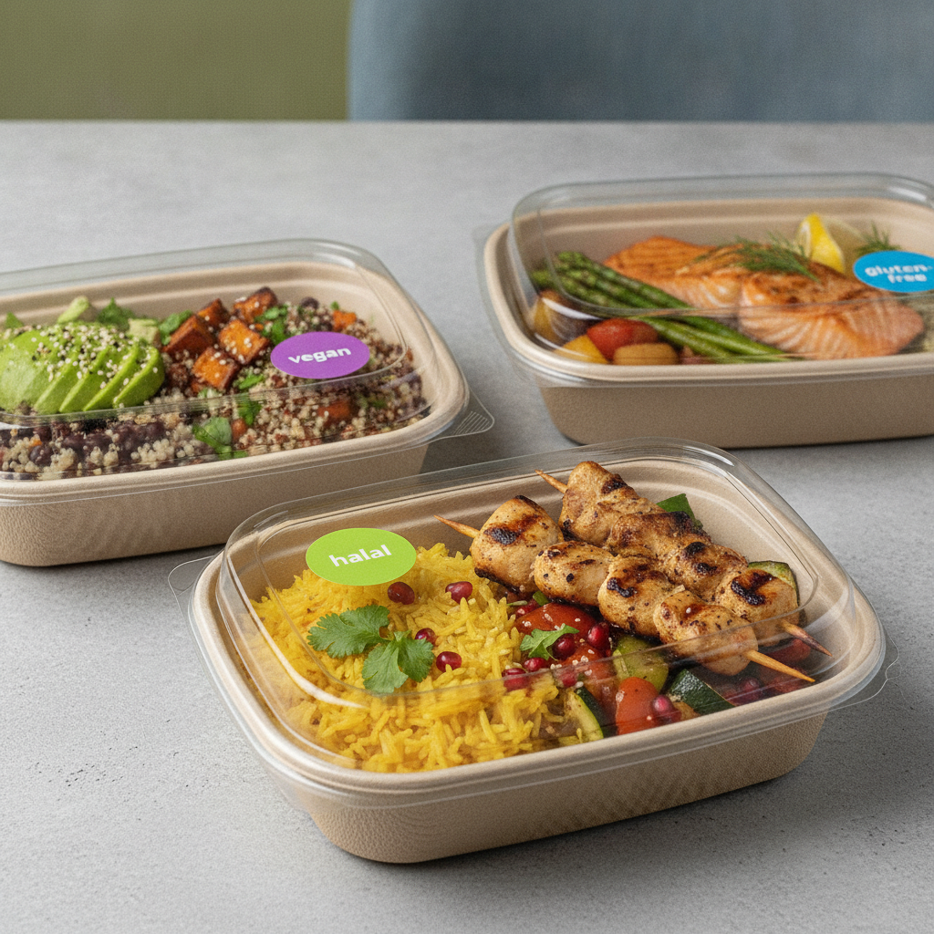 Individually packaged corporate meals for GTA offices with clear visual variety and inclusive options