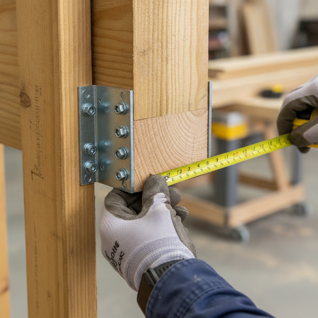 Close-up of wood framing and joist hanger detail, illustrating construction milestones tied to draw schedules in a custom home construction loan