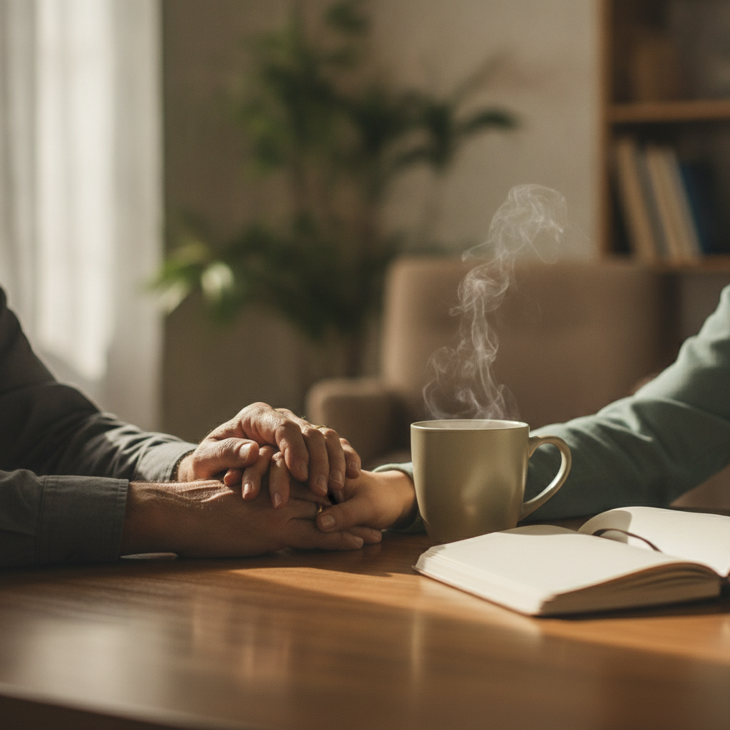 Close-up counseling support during an outpatient alcohol program intake and planning session in Ontario
