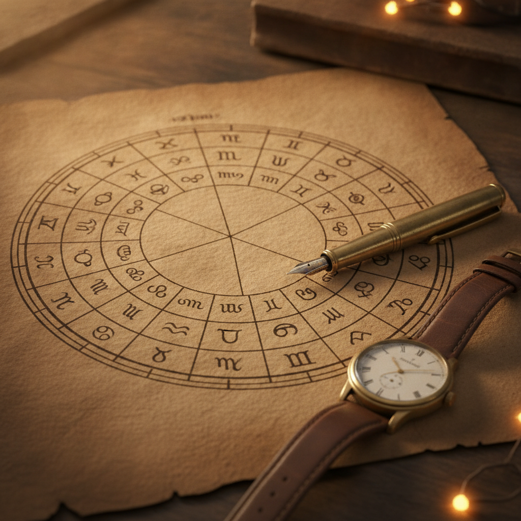 Close-up of a printed Vedic birth chart wheel used to read your horoscope yourself with World Astro tools