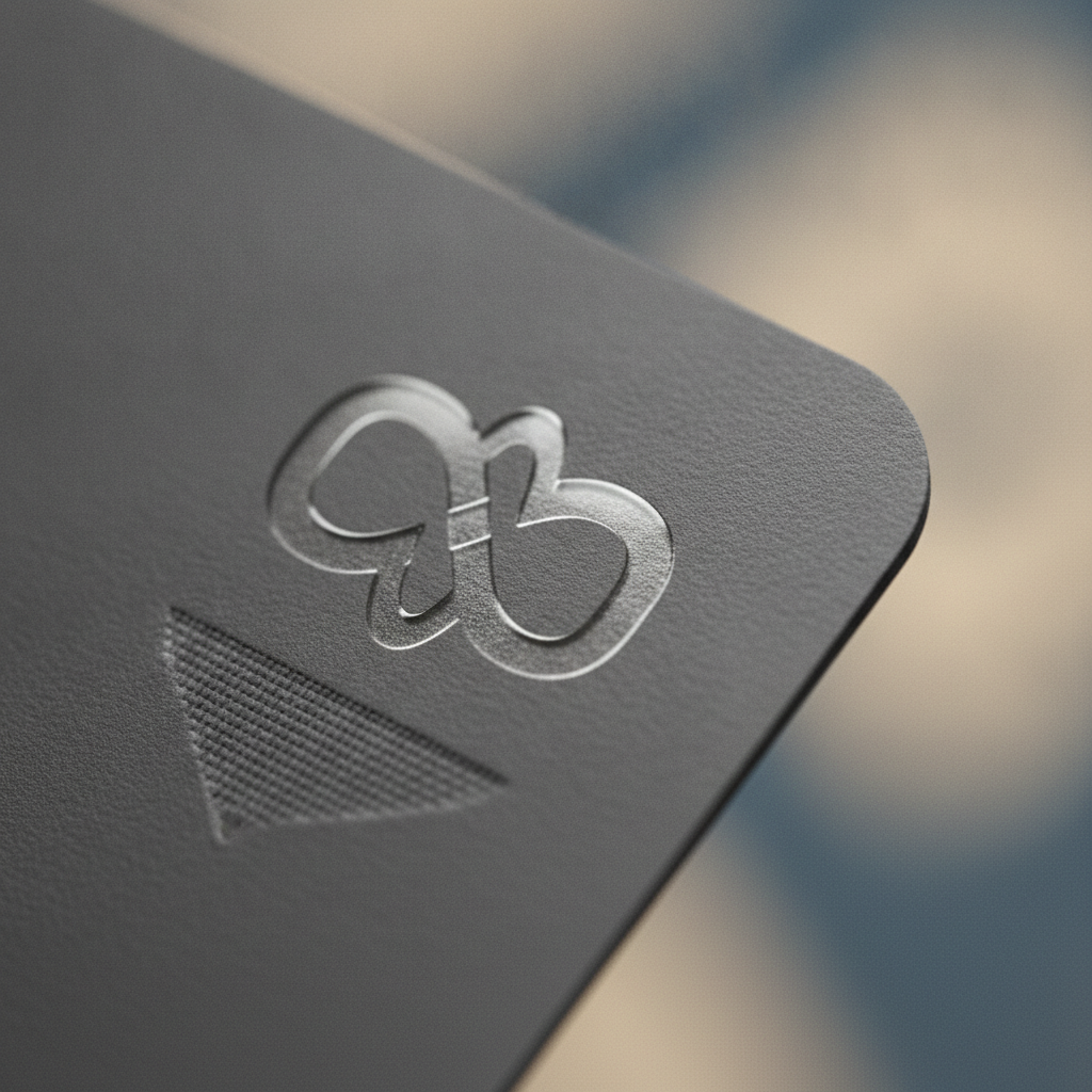 Macro close-up of soft-touch luxury business card with raised spot UV finish from Mississauga print shop