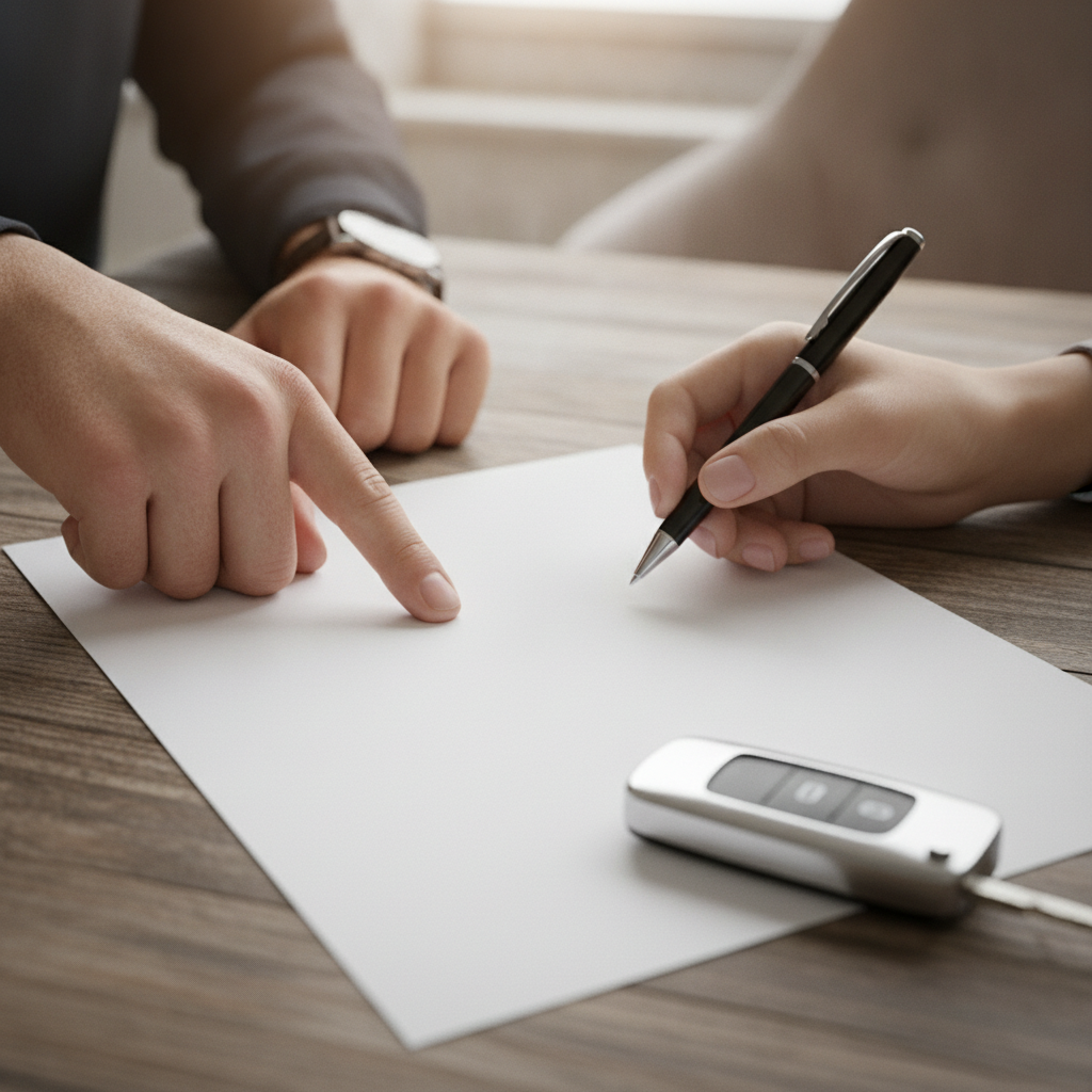 Close-up of offer paperwork and house key during real estate negotiation in North York, showing detail-focused home offer process