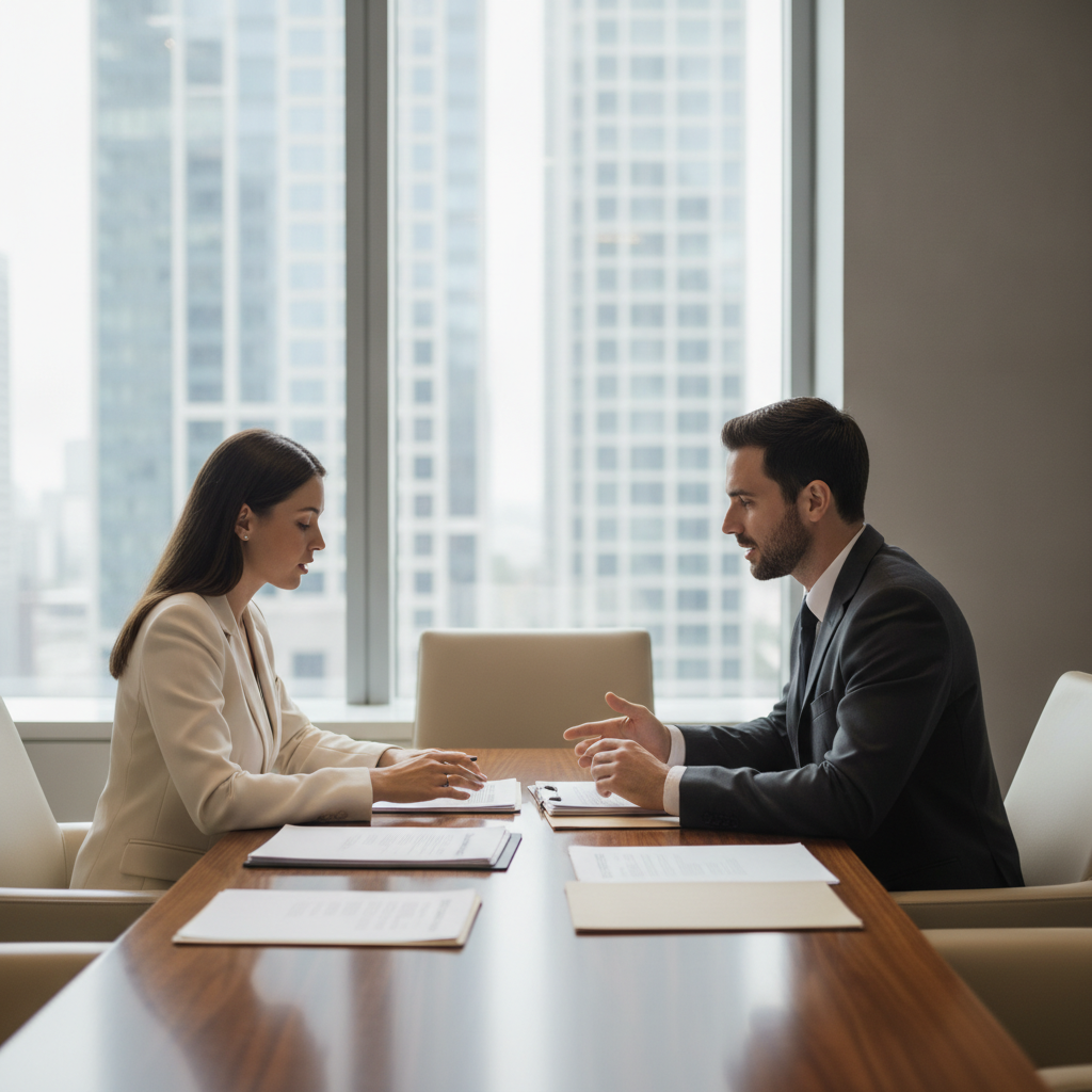 Client consultation in a modern law office discussing traffic ticket defense strategy in Ontario
