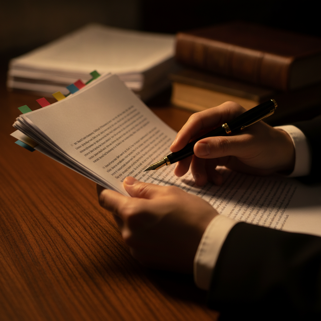 Close-up of a lawyer preparing judicial review documents under Ontario’s Judicial Review Procedure Act