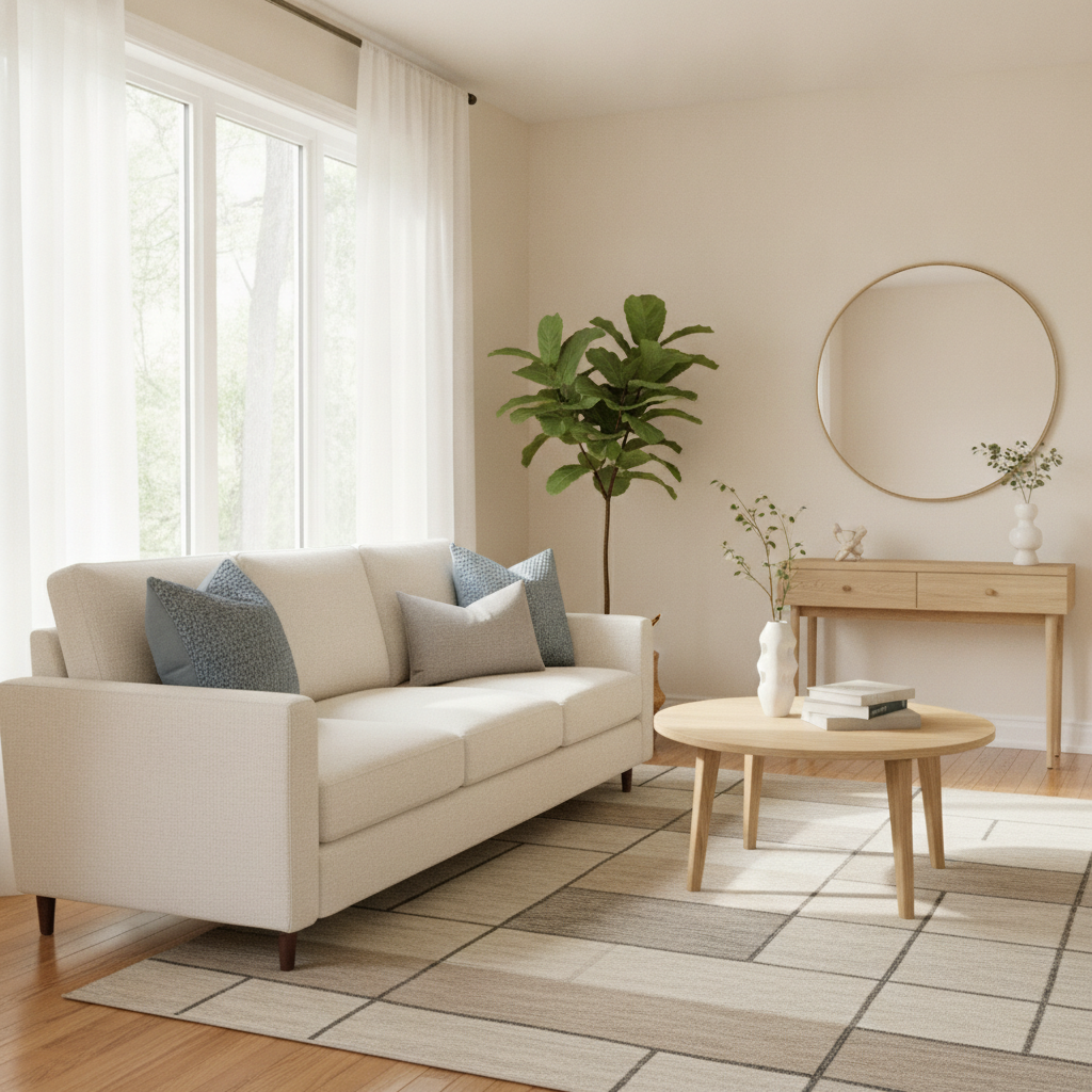 Staged living room in Brampton ready for showings, demonstrating how presentation reduces the cost to sell a house
