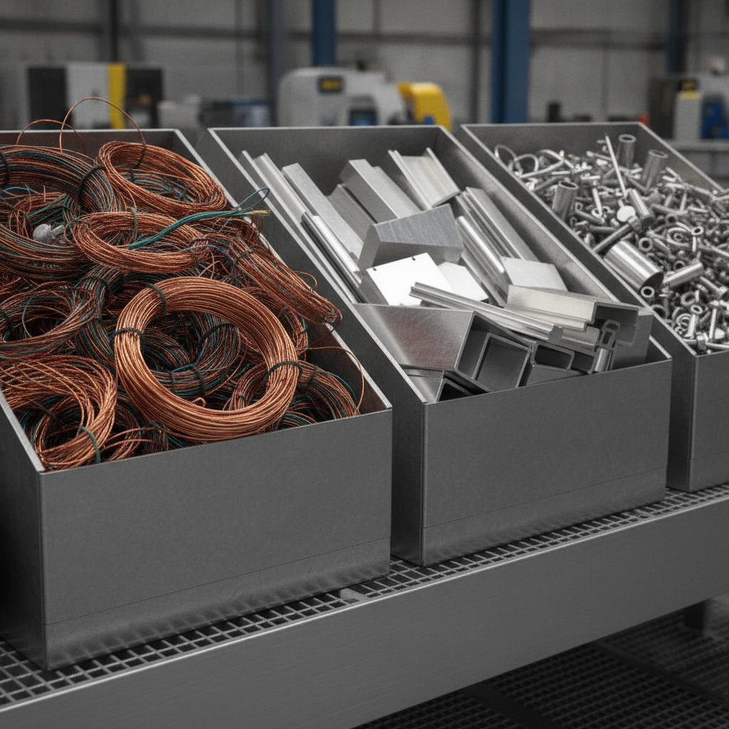 Close-up of sorted copper wire, aluminum extrusions, and stainless steel ready for top scrap metal rates at an Etobicoke yard