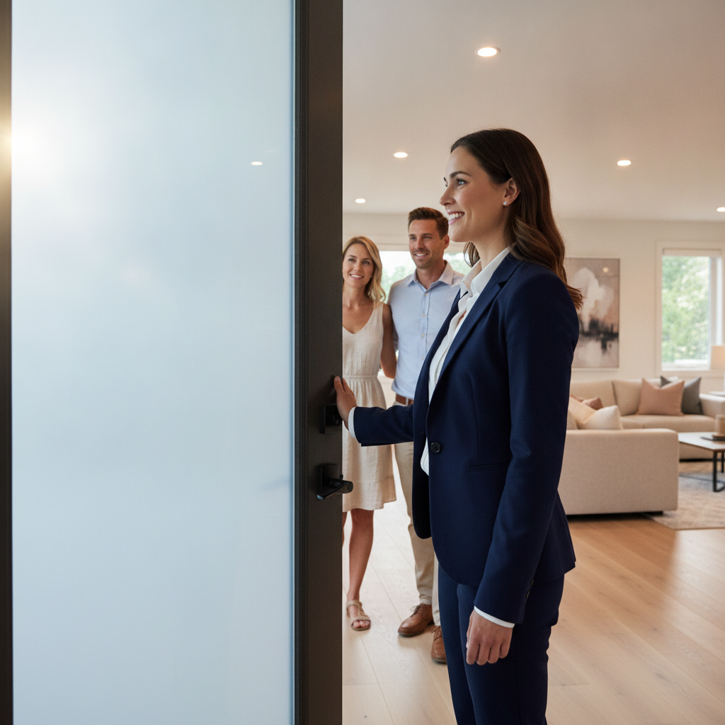 Realtor opening the door for a showing in Brampton, illustrating how to use a seller market report to plan tours and negotiations