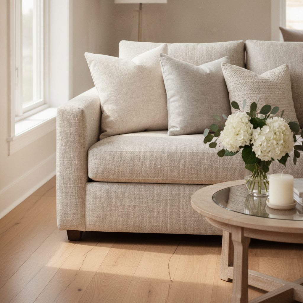 Staged living room detail supporting Brampton seller market report prep and home valuation insights