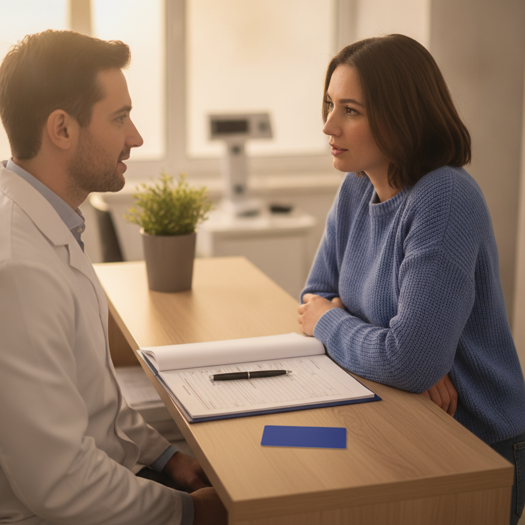 Patient meeting a clinician to organize Suboxone savings tools and resources for steady access