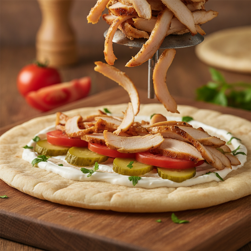 Close-up of an authentic shawarma wrap being assembled for birthday catering in Toronto