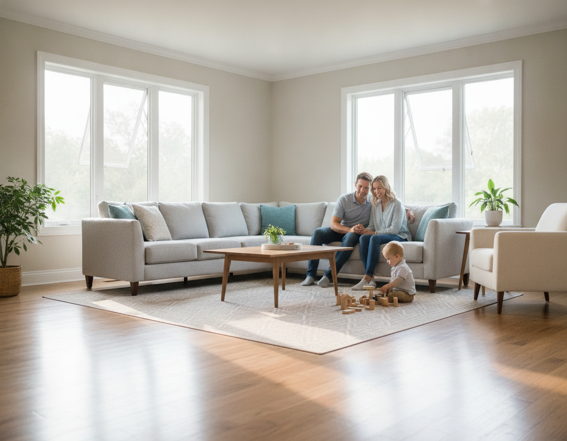 Living room with clean insect screens and clutter-free baseboards supporting a spider prevention routine