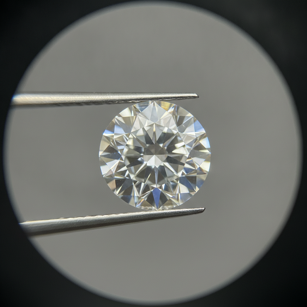Close-up of a lab-grown diamond under a jeweler's loupe highlighting 4Cs for lab made engagement rings