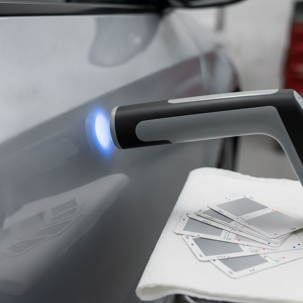 Automotive paint matching with spectrophotometer for ICBC Platinum Partner repairs in Burnaby