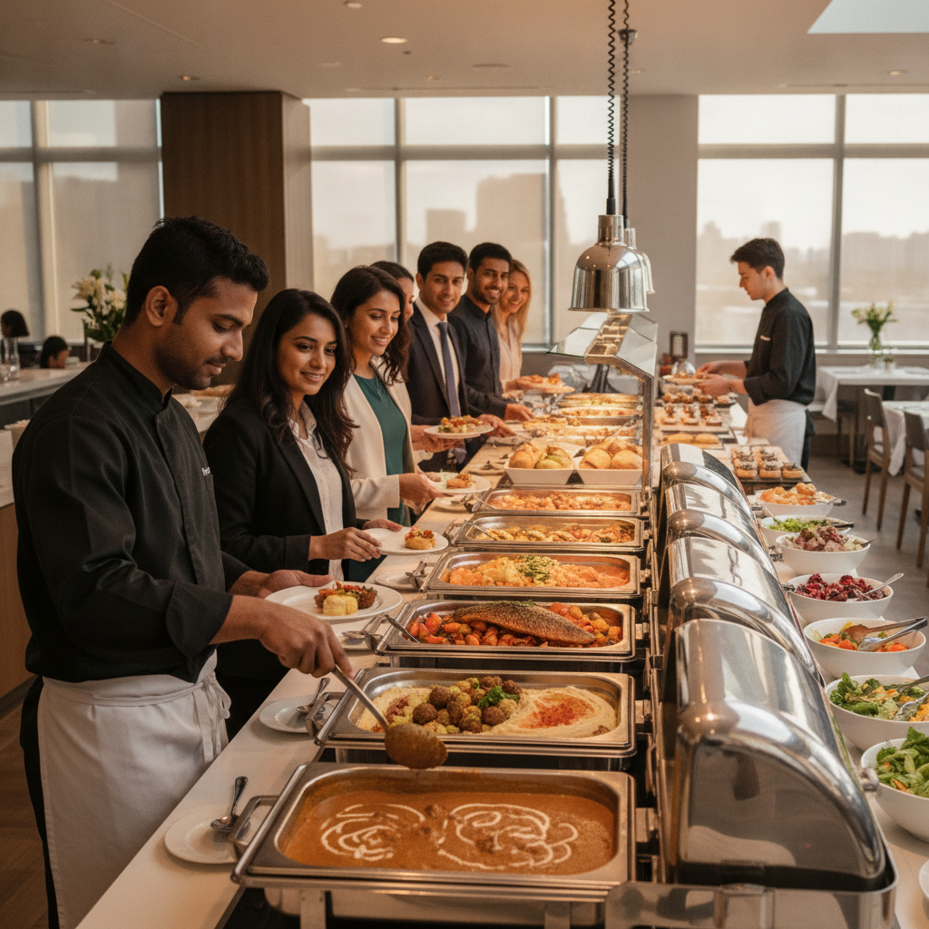 In-house multicultural buffet for corporate conferences with halal-friendly options in Mississauga