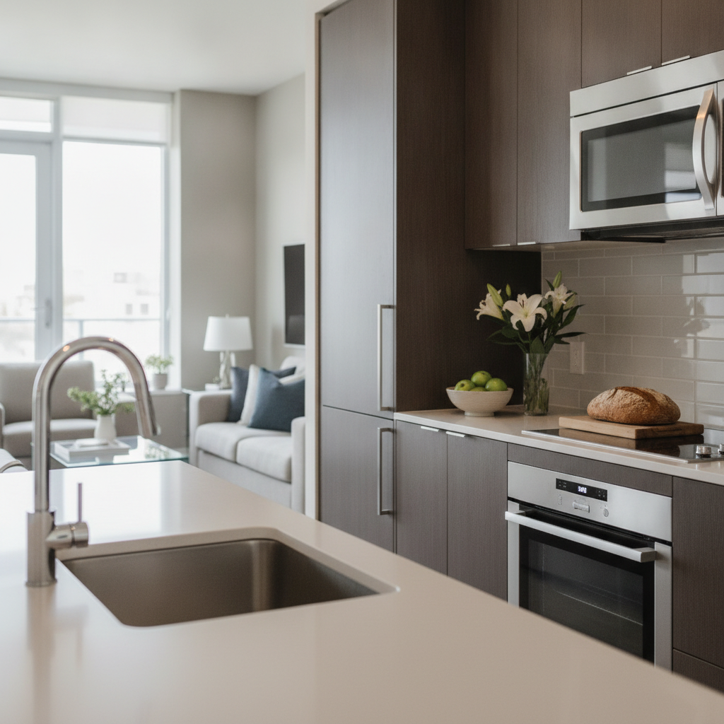 Modern Surrey condo kitchen interior detail for condo vs townhome comparison