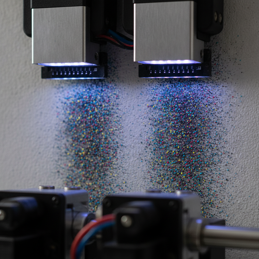 Close-up of UV print heads curing ink on a prepared interior wall for Brampton business branding