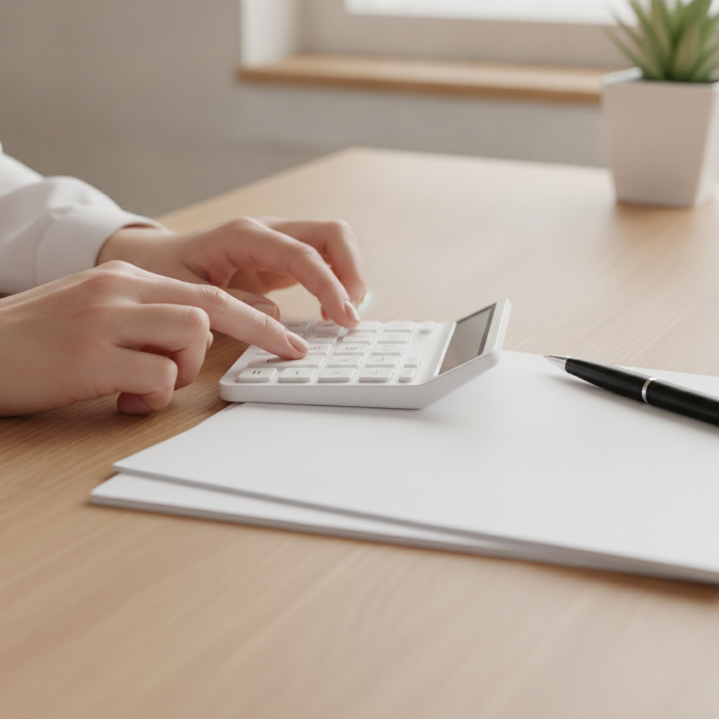 Close-up of calculator and forms illustrating a borrowing power calculator workflow