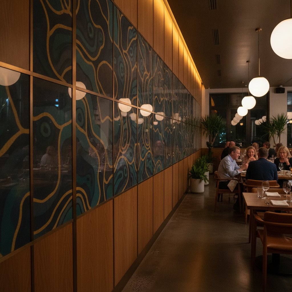 Finished restaurant feature wall in Mississauga printed directly on the wall, rich color and clean edges