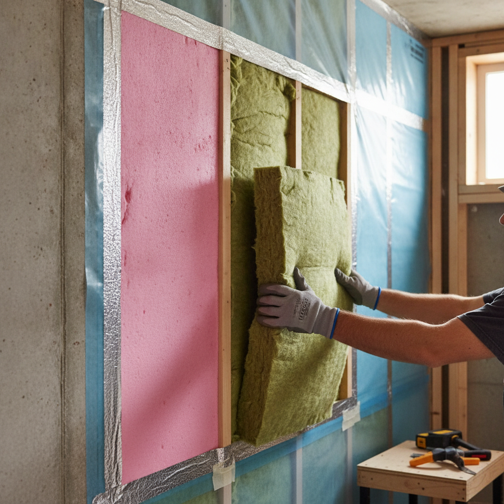 Green Basement Remodeling: Complete GTA Guide 1 Detail of green basement insulation: rigid foam, mineral wool, sealed vapor control