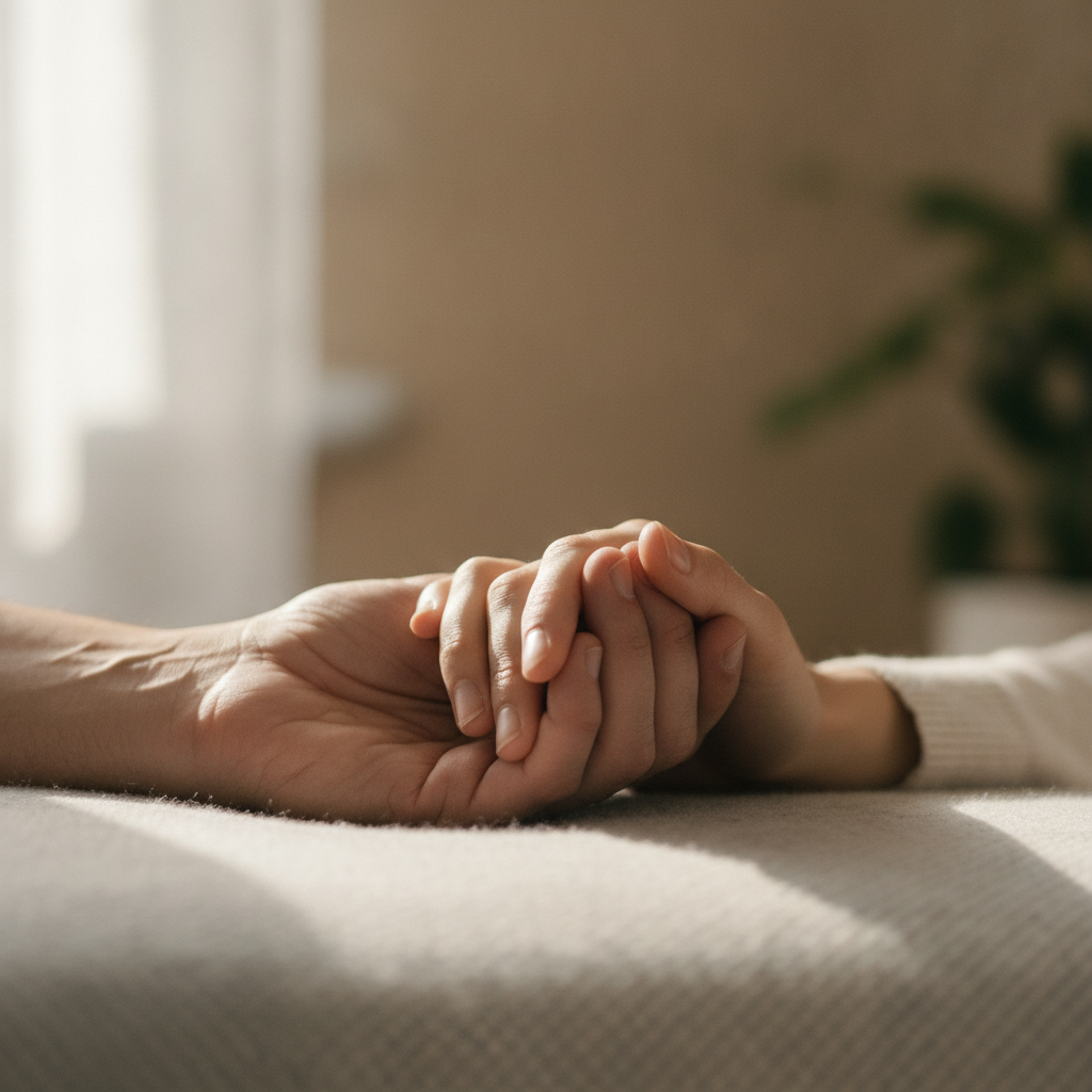 Supportive detail: clasped hands during Ontario outpatient counseling for gambling treatment
