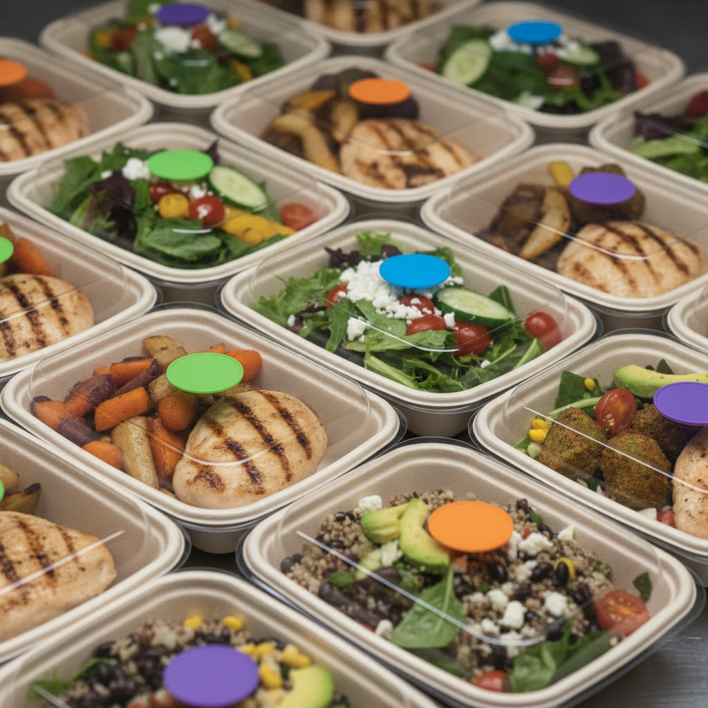 Individually packaged corporate meals close‑up with diverse dietary options and clear labeling for an accurate catering quote