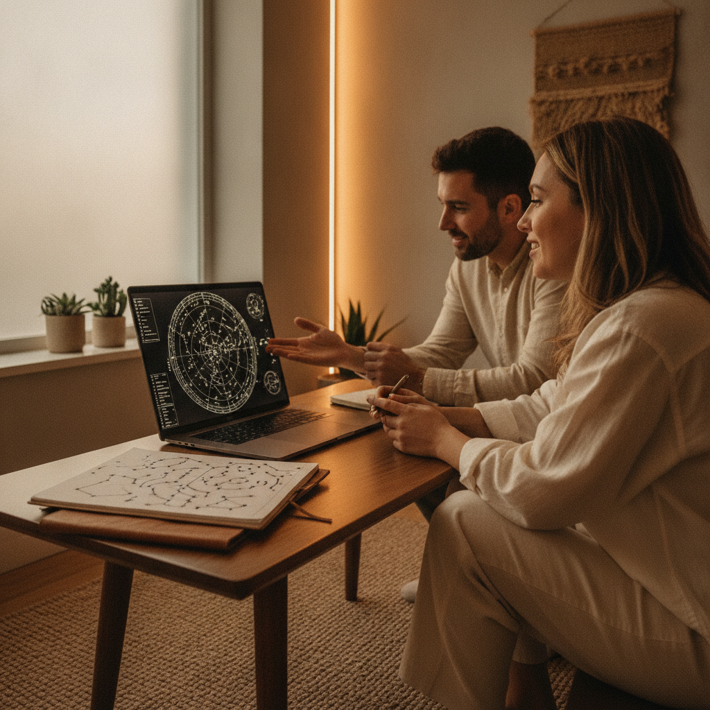 Private compatibility consultation with astrologer reviewing charts—World Astro Brampton
