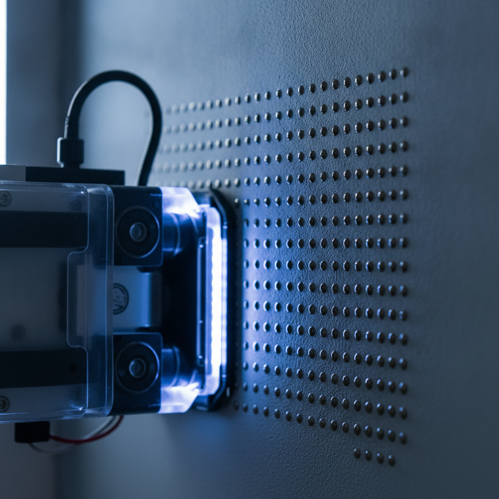 Close-up of UV print head curing ink on a prepared interior wall for crisp surface graphics detail