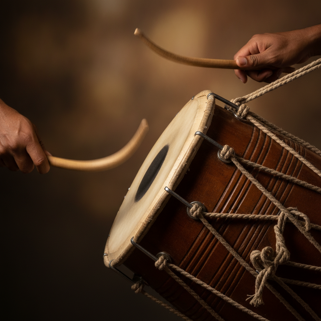 Close-up of live dhol performance coordinated with DJ transitions at an Oakville multicultural wedding