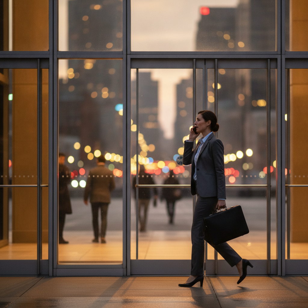 Entrepreneur arriving at a civic building in Scarborough to complete municipal licensing after zoning and CRA setup