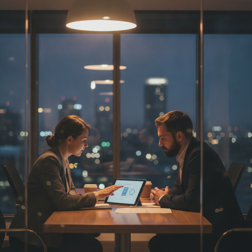 Toronto founder reviewing a step-by-step US LLC formation process plan with an advisor in Scarborough