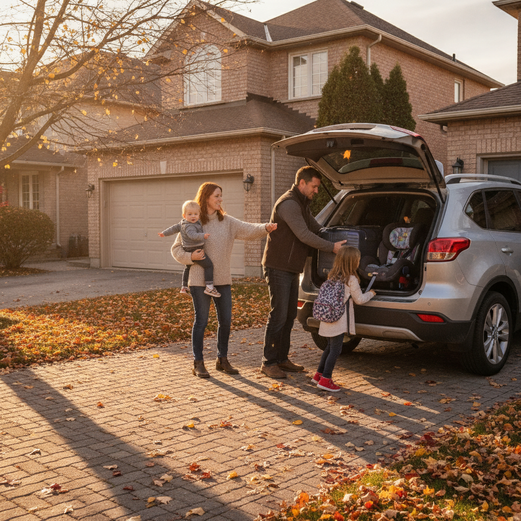 Whitby family loading an SUV in a driveway, everyday context for auto insurance Ontario decisions