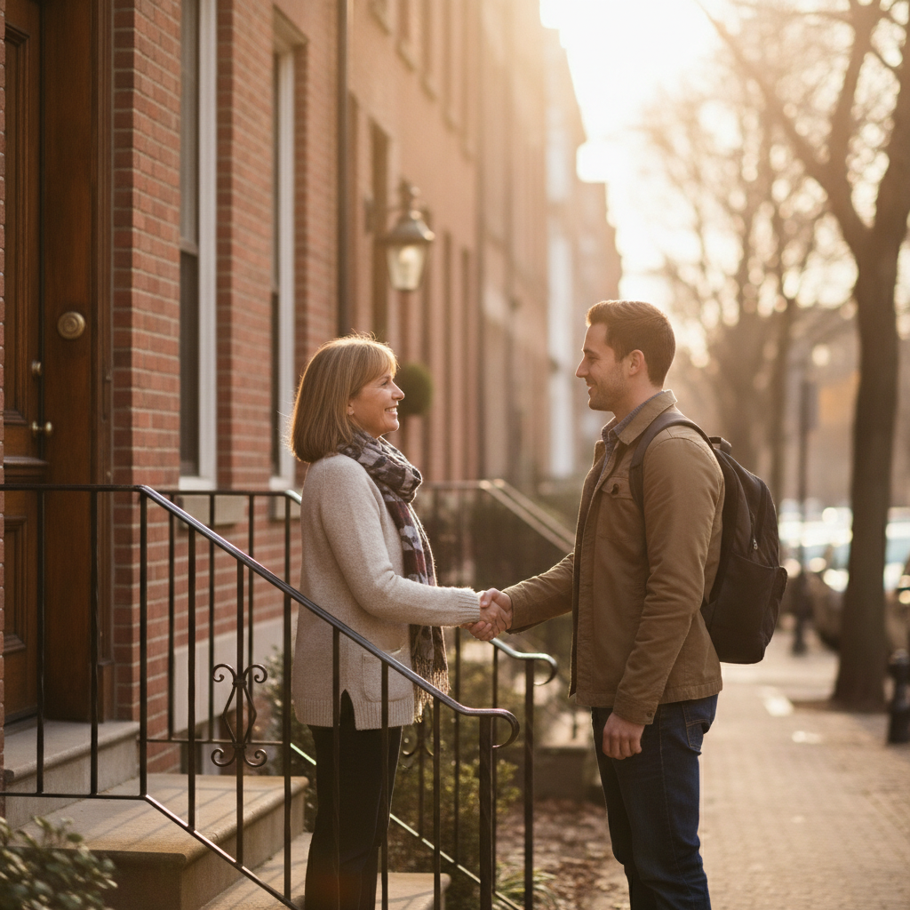 Landlord and renter handshake reflecting Houseup’s direct connection for apartments and houses for rent in Canada