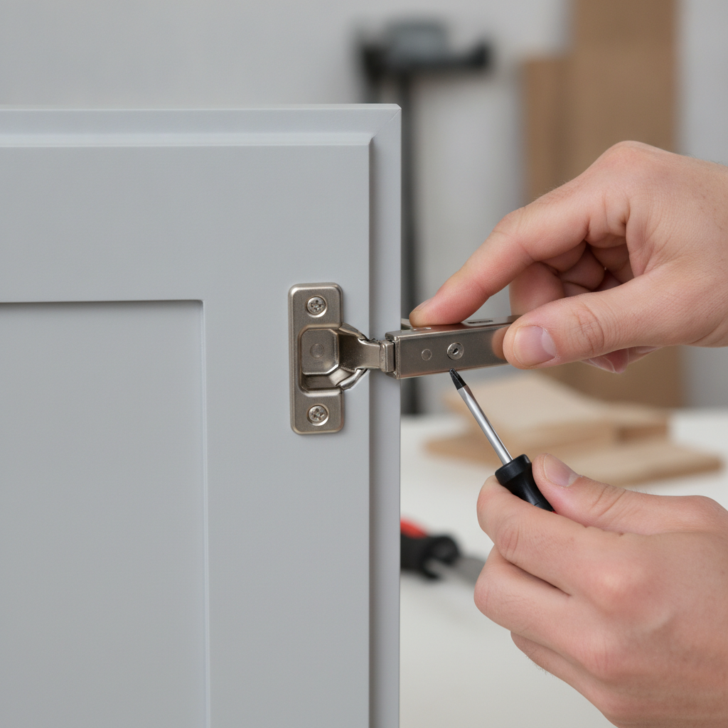 Kitchen Remodel Contractor: Save Time, Get Clear Plans 1 Close-up of a GTA kitchen contractor tuning a soft-close hinge on custom cabinet doors