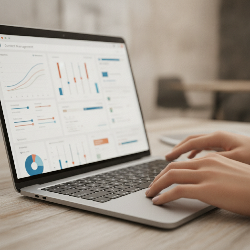 Close-up workflow view in a CMS showing abstract optimization controls for SEO content
