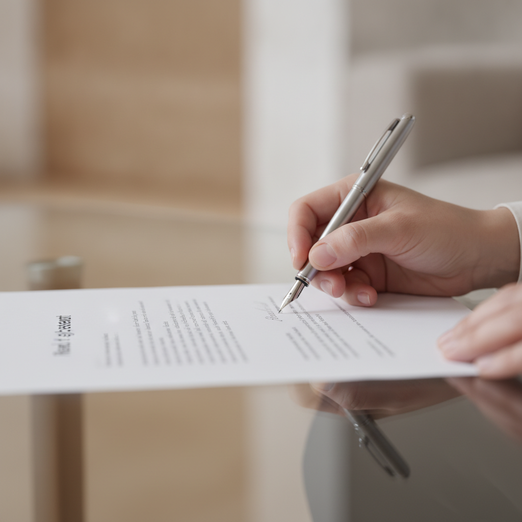 Homeowner signing a listing agreement with a listing agent near me