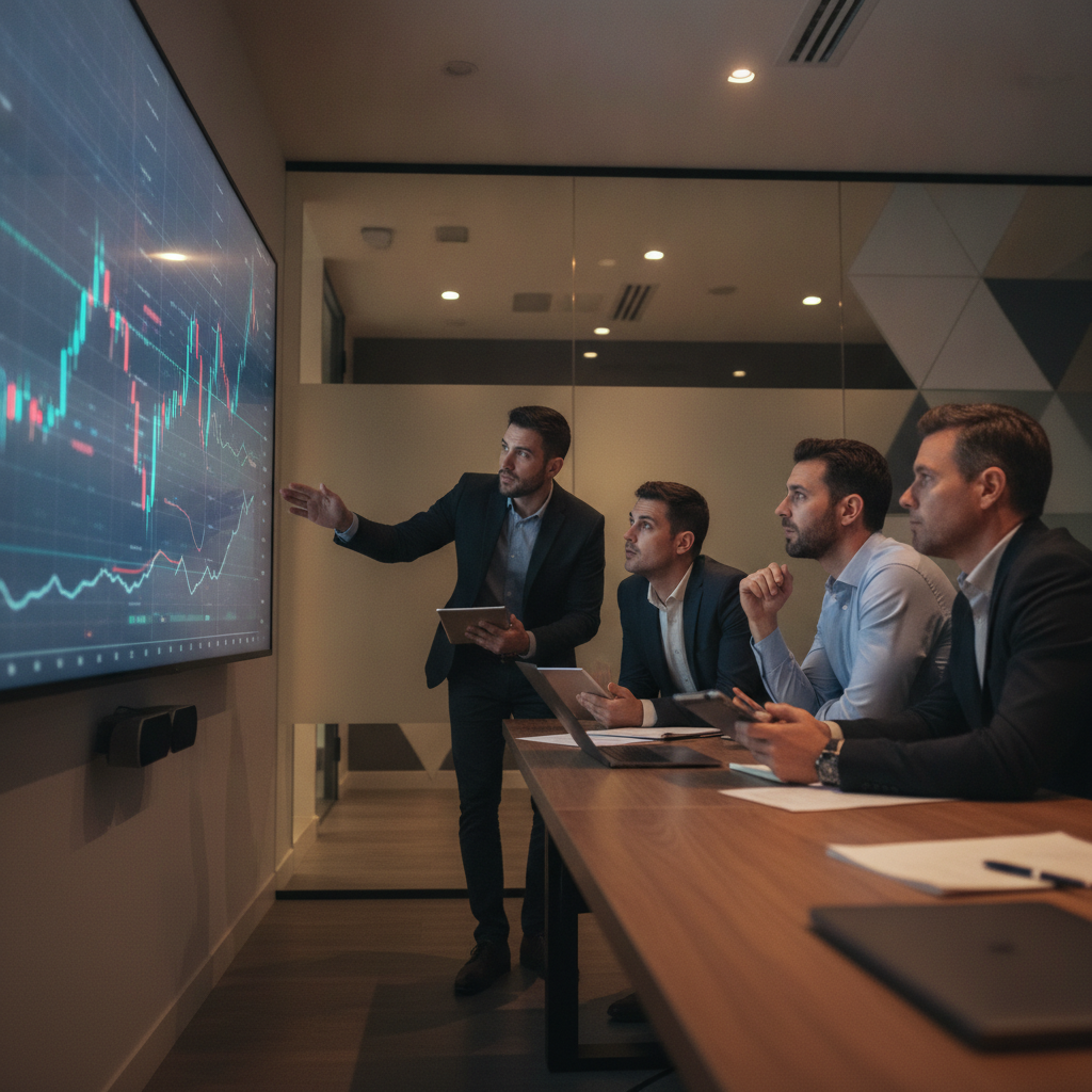 Learners applying an online trading course during a live market session